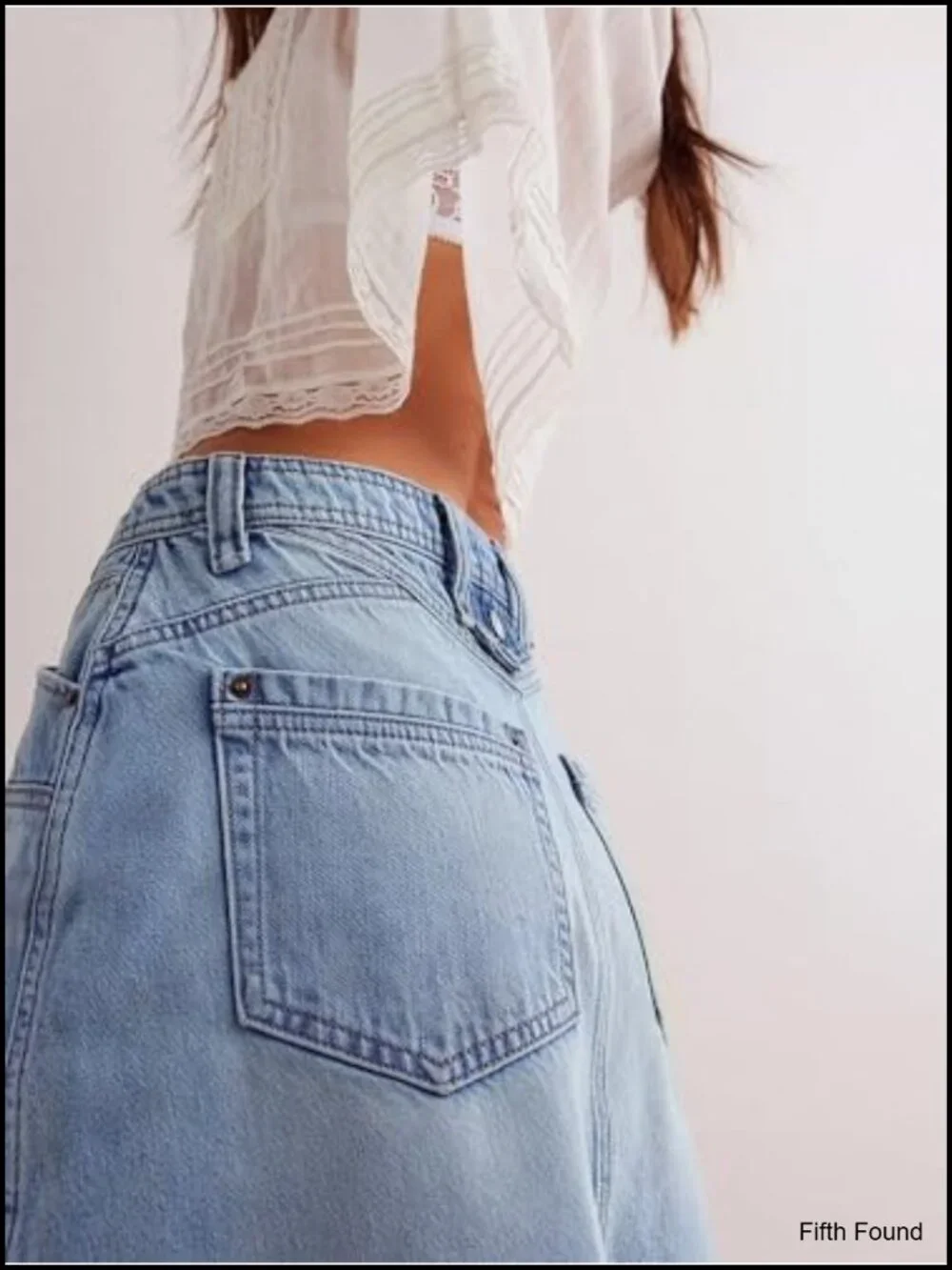 High Waist Stretchy Denim A-Line Skirt Knee Length with Pockets